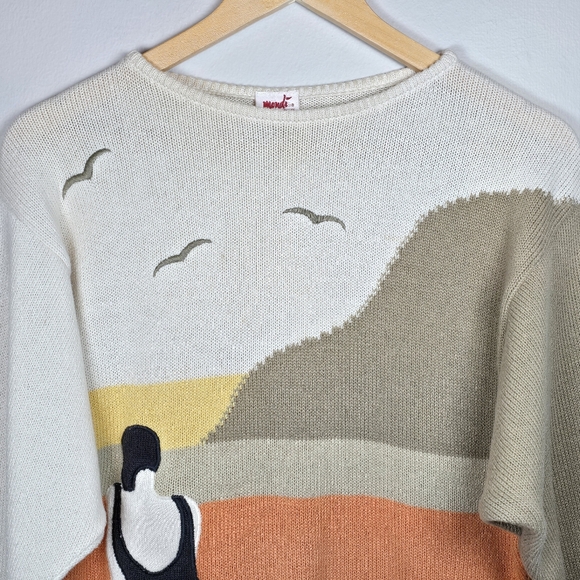 VTG Mondi Women's Print Knit Sweater Cottagecore Coastal Comfy Bell Sleeves Sm - Picture 3 of 14